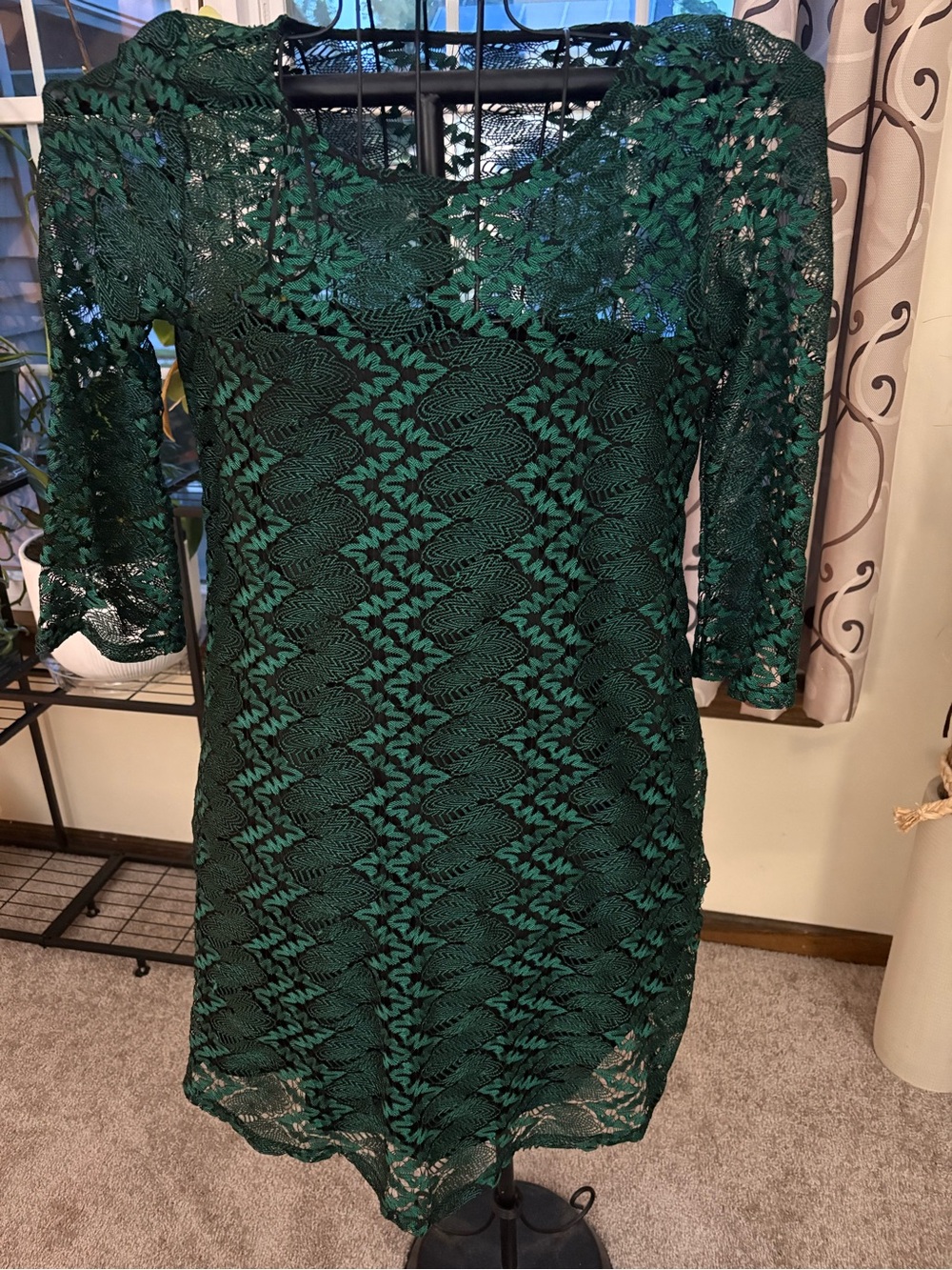 Gabby Skye Women’s Emerald Green Lace Sheath Dress